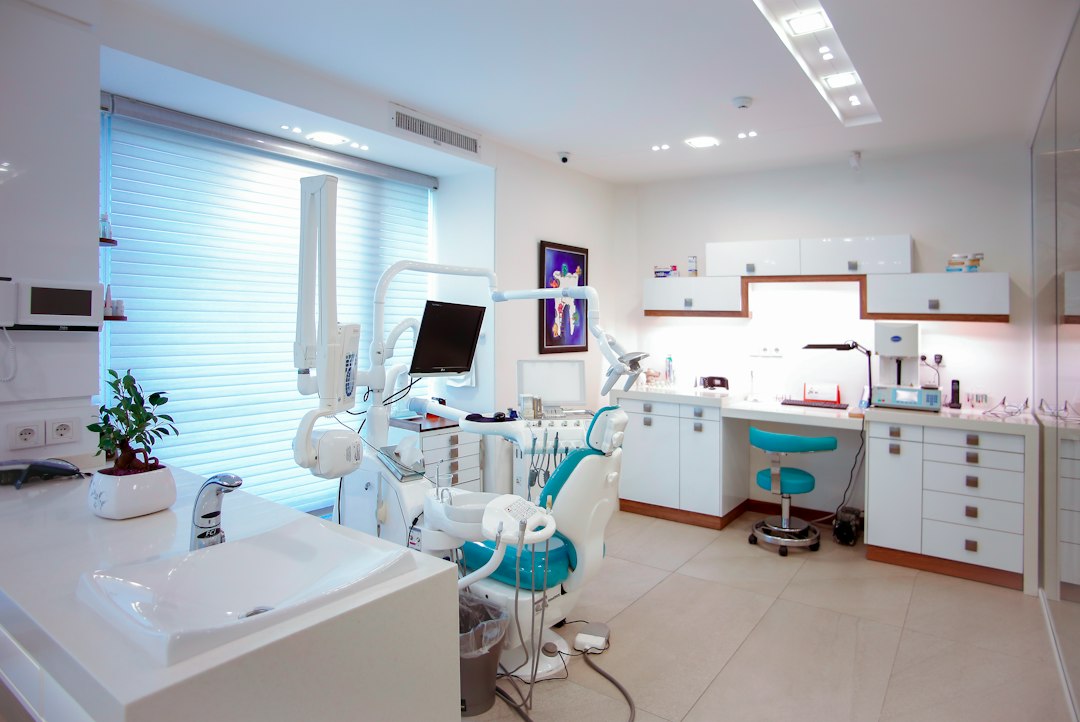 Modern dental office with a dental chair and equipment