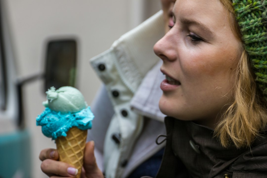 Woman eating an ice cream cone